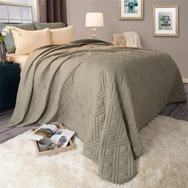 Lavish Home Green Coverlet-for King Size Basket Weave Quilted Pattern-Soft & Lightweight Bedding for All Seasons-Solid Color Bedspread
