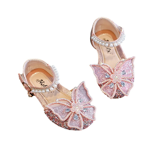 Kmbangi Kid Girl Pearls Sandals, Rhinestone Butterfly Summer Casual Street Dancing Children Shoes