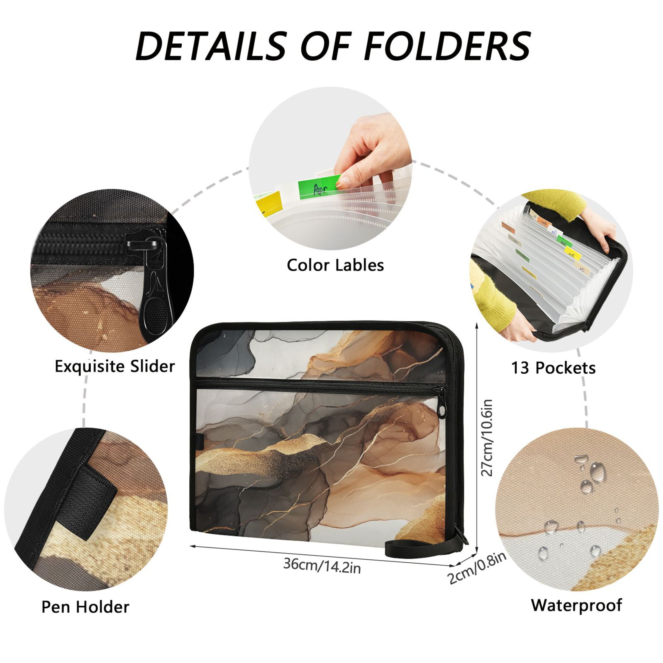 WOBOGO Brown Texture Expanding File Folder Letter Size Accordion Filing Organizer 13 Pocket Separate Organ Pocket