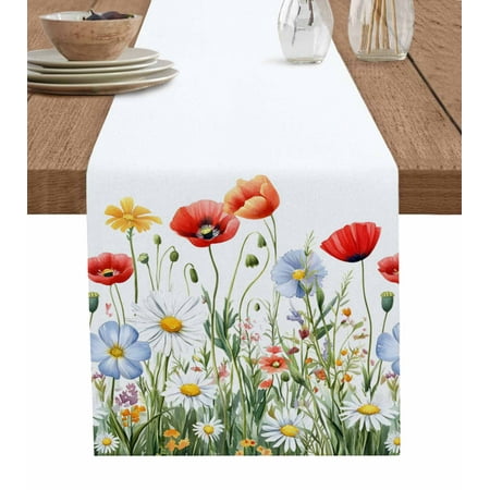 

Table Runner Dresser Scarf 13 x 72 Inch Rustic Flower Blossom Plant Botanical Wildflower Nature Table Runners Non-Slip Heat Kitchen Dining Table Decor for Indoor Outdoor Home Party Decoration