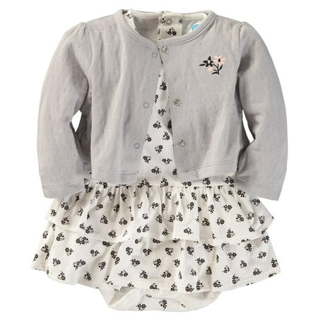 Bon Bebe Girls 12-24 Months Floral Cardigan Dress Set (Grey 24 Months)