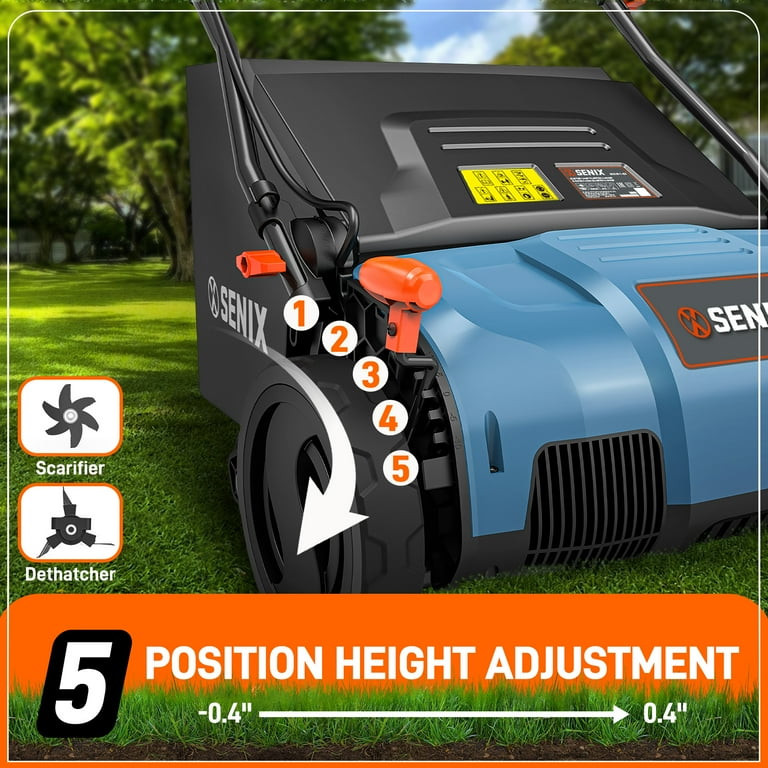 SENIX 15-Inch Electric Lawn Dethatcher and Scarifier with Yard Bag