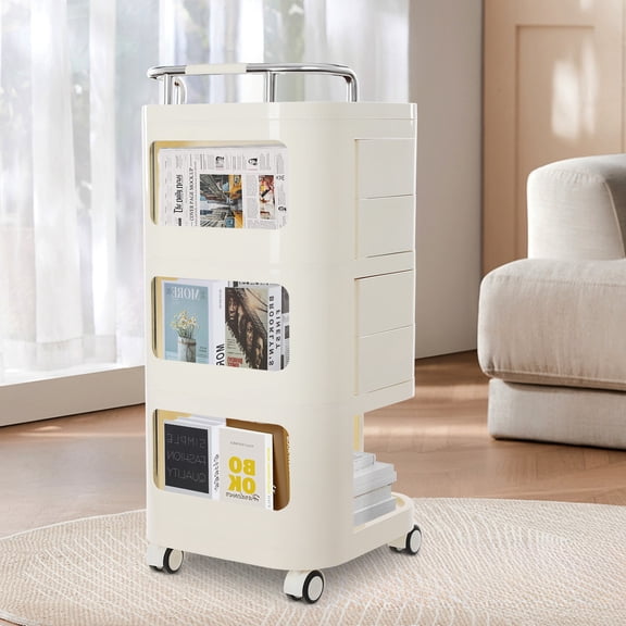ToppiJoy Portable Utility Storage Cart, Storage Cart with Wheels and Slide Out Drawers Free Standing Organizer for Salon, Spa, Esthetician, Tools (Cream Color, 3 Tier)