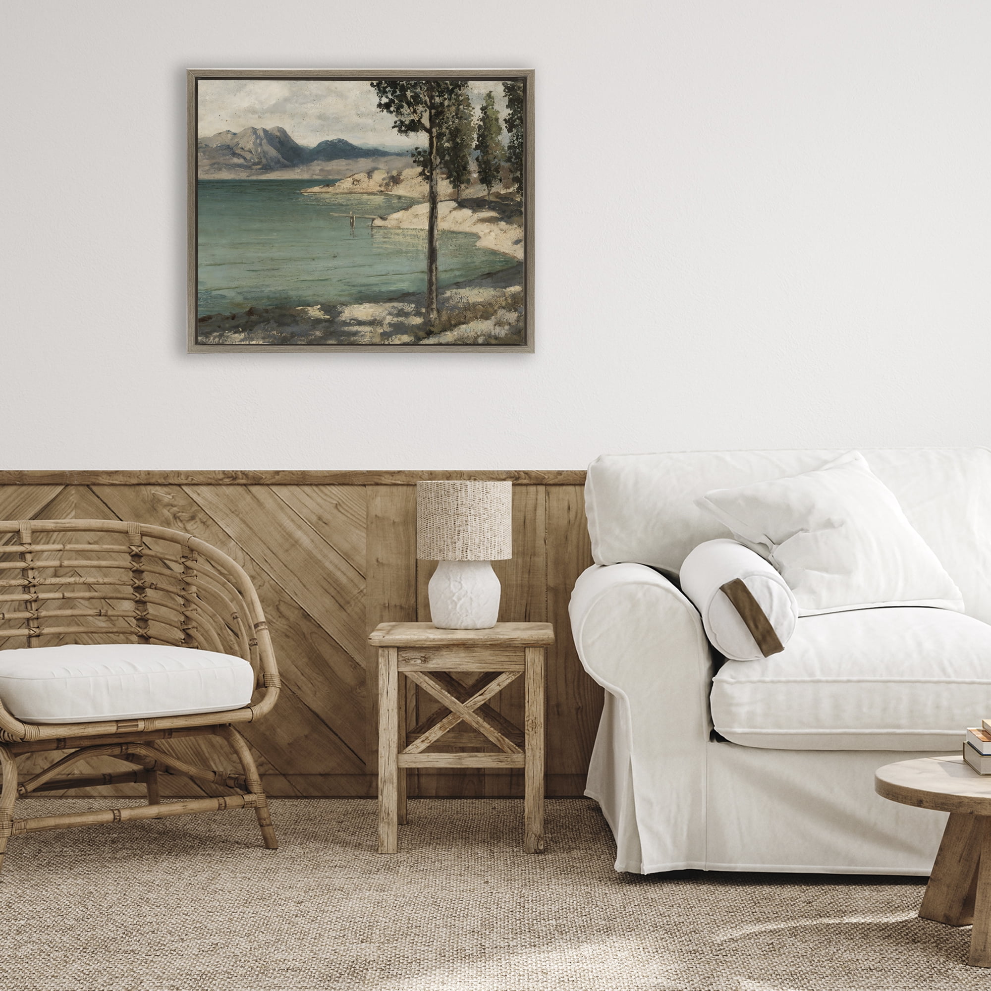 Stupell Industries Tranquil Shore with Trees Brown Framed Floater Canvas Wall Art, design by Arlington Prints