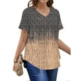 thumbnail image 3 of MOSHU Plus Size T-shirts for Women V Neck Summer Tunic Tops Floral Print Curved Hem Women Shirts, 3 of 7