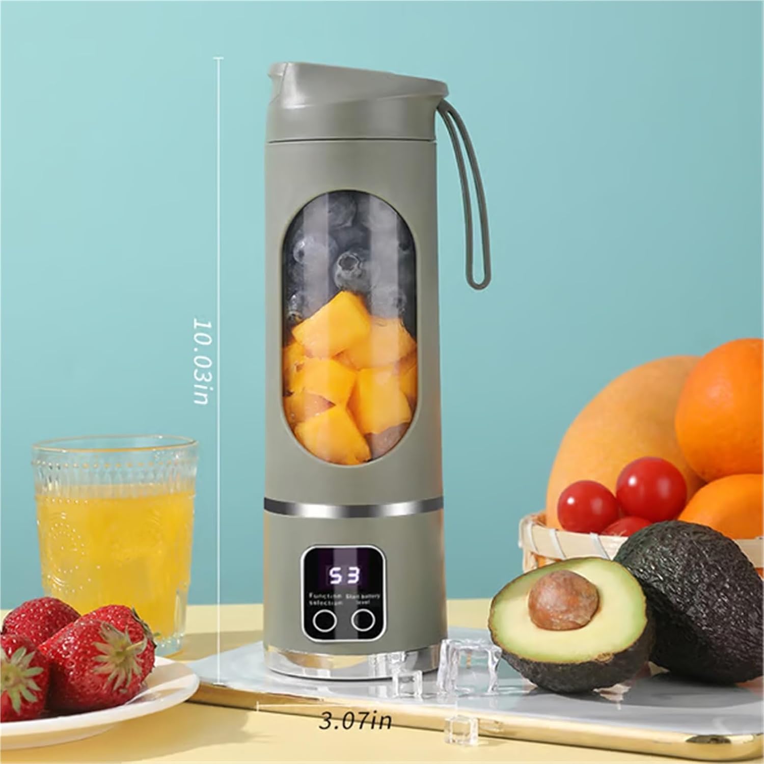 Digital Display Juicer-Smart LED Display,3 Speed Portable Juicer Fruit Mixers,Usb Rechargeable 12-Blade Ice Crusher With Digital Display,for Smoothies Liquid Diet