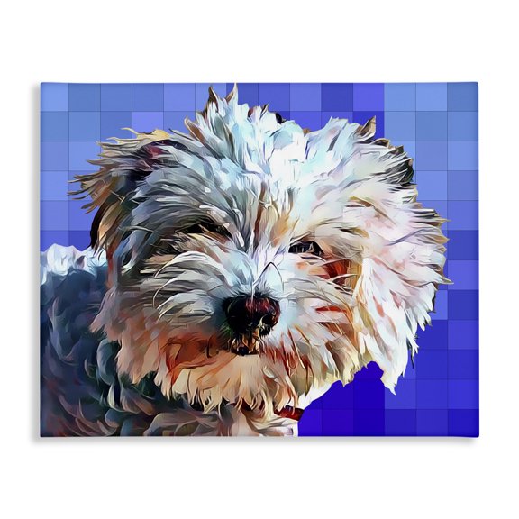 Stupell Industries Eclectic Bichon Puppy Blue Pattern Canvas Art, 20 x 16, by Kim Curinga
