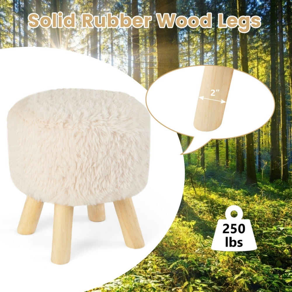 Finihen Ottoman, Foot Stool, Round Footstool Ottoman, Faux Fur Footrest with Padded Seat and Rubber Wood Legs, for Living Room, Bedroom, Kids' room, White Finihen Ottoman, Foot Stool, Round Footstool Ottoman, Faux Fur Footrest with Padded Seat and Rubber Wood Legs, for Living Room, Bedroom, Kids' room, White