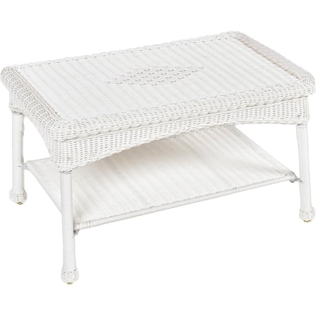 Jeco Inc White Wicker Patio Coffee Table