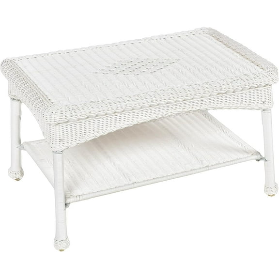 Jeco Inc White Wicker Patio Coffee Table