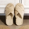 thumbnail image 3 of Iyufng Women's Crisscross Strap Fluffy Slide Slippers Scalloped Edge Open Toe Cozy Indoor House Shoes, 3 of 5