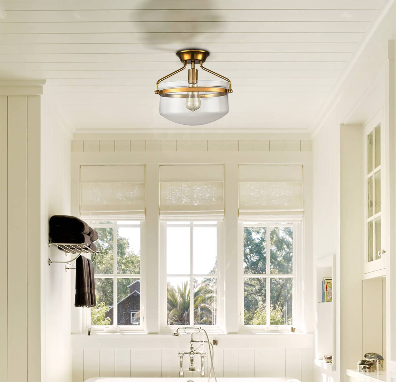 Claxy Gold Semi Flush Mount Ceiling Light Bowl Clear Glass for Kitchen Hallway Bathroom
