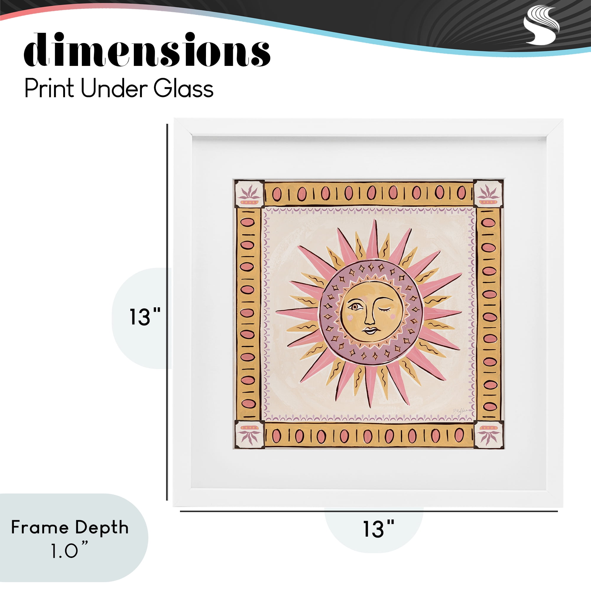 Stupell Industries Pastel Winking Sun with Border White Framed Print Under Glass, design by Two If By Sea Studios