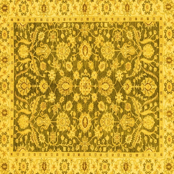 Ahgly Company Machine Washable Indoor Square Oriental Yellow Traditional Area Rugs, 8' Square