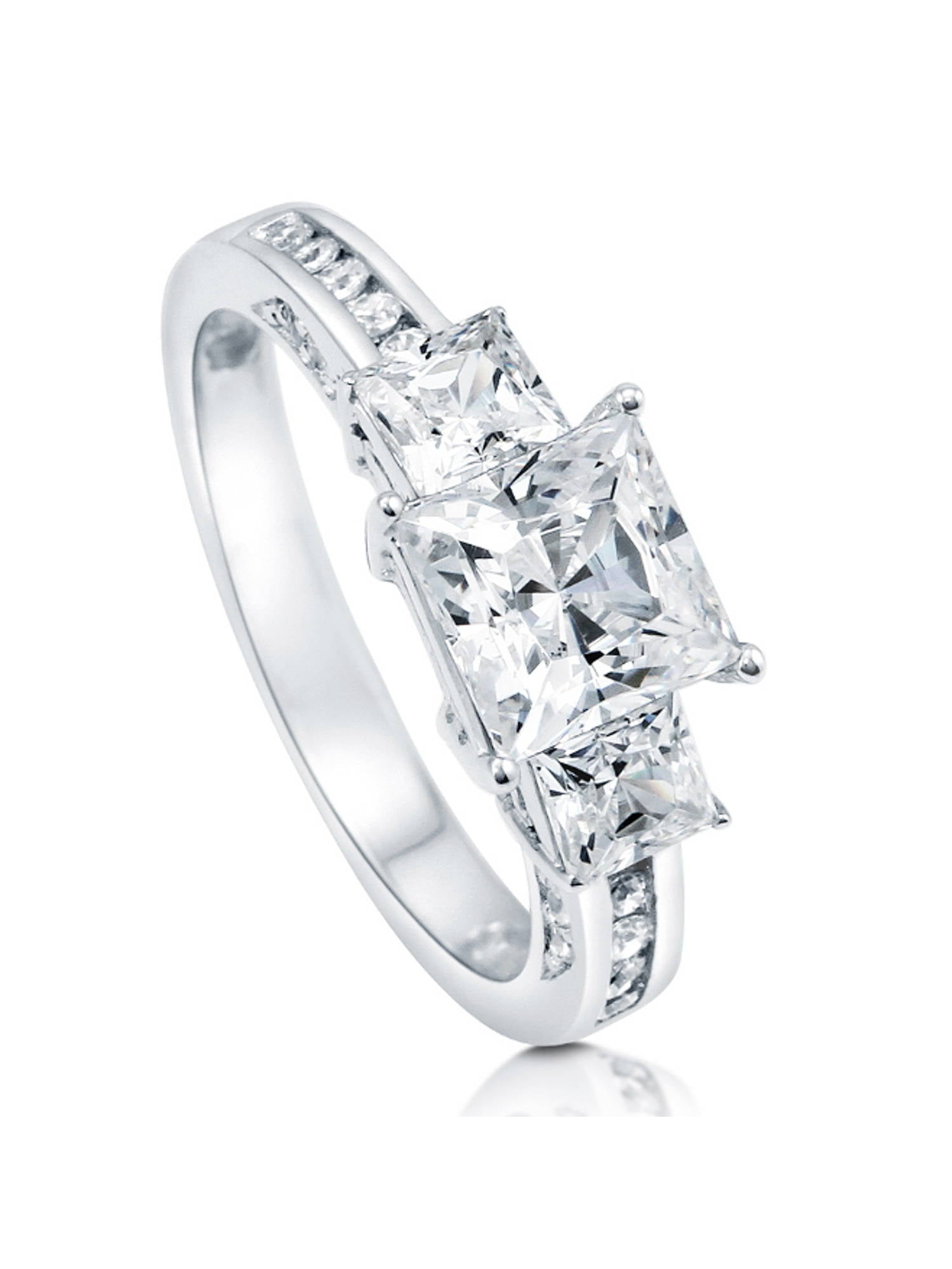 Princess Kylie Pave Set Round Cubic Zirconia Channel Set Bridal Ring Rhodium Plated Sterling Silver