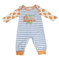 thumbnail image 3 of Duqingm Baby Boy Girl Halloween Outfit Pumpkin Embroidery Stripe Romper Jumpsuit Bodysuit Fall Winter Clothes(Blue,3-6 Months), 3 of 6