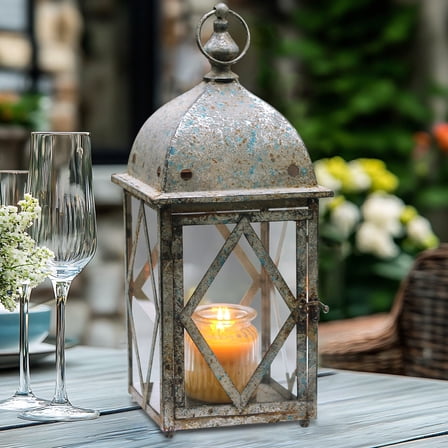 Rustic Metal Candle Lantern,Hurricane Lanterns With Clear Glass Panels, Farmhouse Candle Holders Christmas Decoration