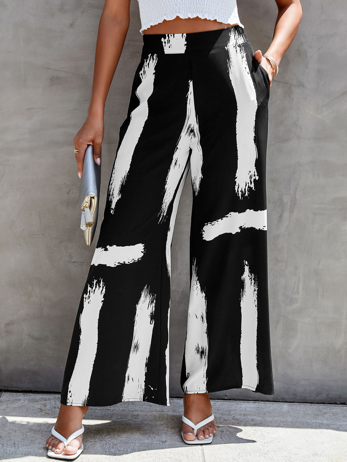Women's Brush Print Wide Leg Pants L(8 