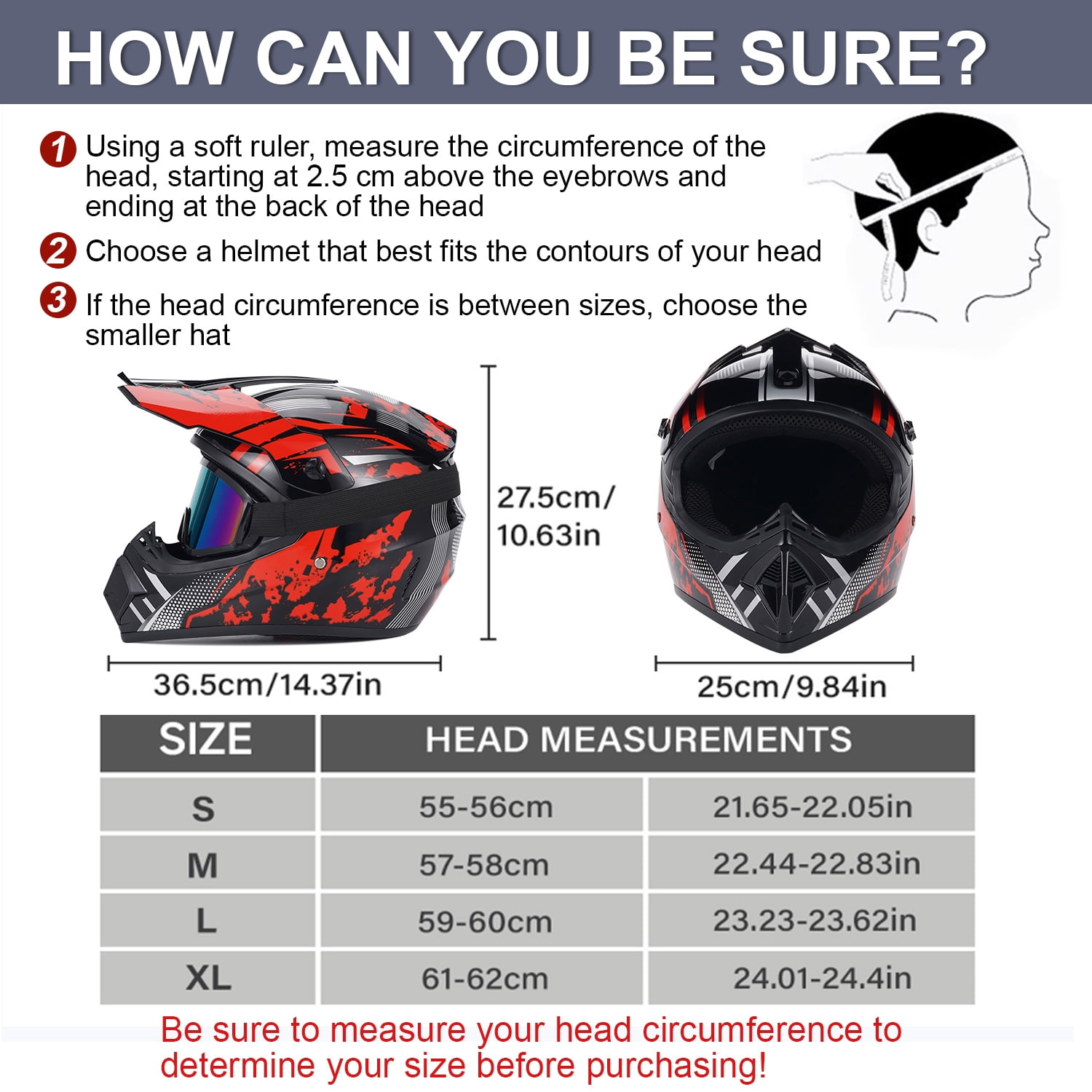 Nuao Motorcycle Helmet, Vintage Motocross Helmet with Goggles, Gloves, Mask, Sun Visor Snowmobile, ATV off Road Helmet DOT Approved, Red, XL