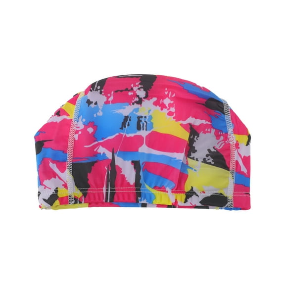 Unique Bargains 1 Pc Elasticity Pink Splatter Pattern Swim Cap 5.91"x9.25" Pink Blue Black