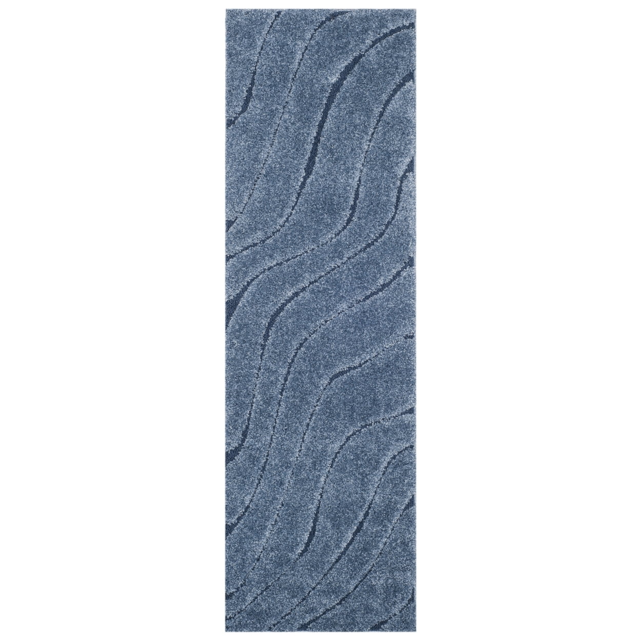 SAFAVIEH Florida Tabitha Geometric Waves Shag Runner Rug, Light Blue/Blue, 2'3\" x 7'
