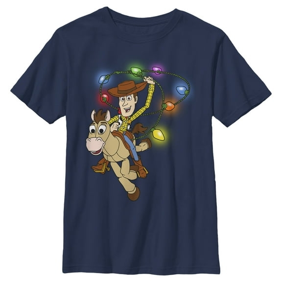 Boy's Toy Story Christmas Woody Light Lasso Graphic Tee Navy Blue X Large
