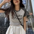 thumbnail image 4 of Camiseta estampada de manga corta para mujer, cuello redondo holgado, blusa estampada elegante para uso informal, gris S, 4 of 8
