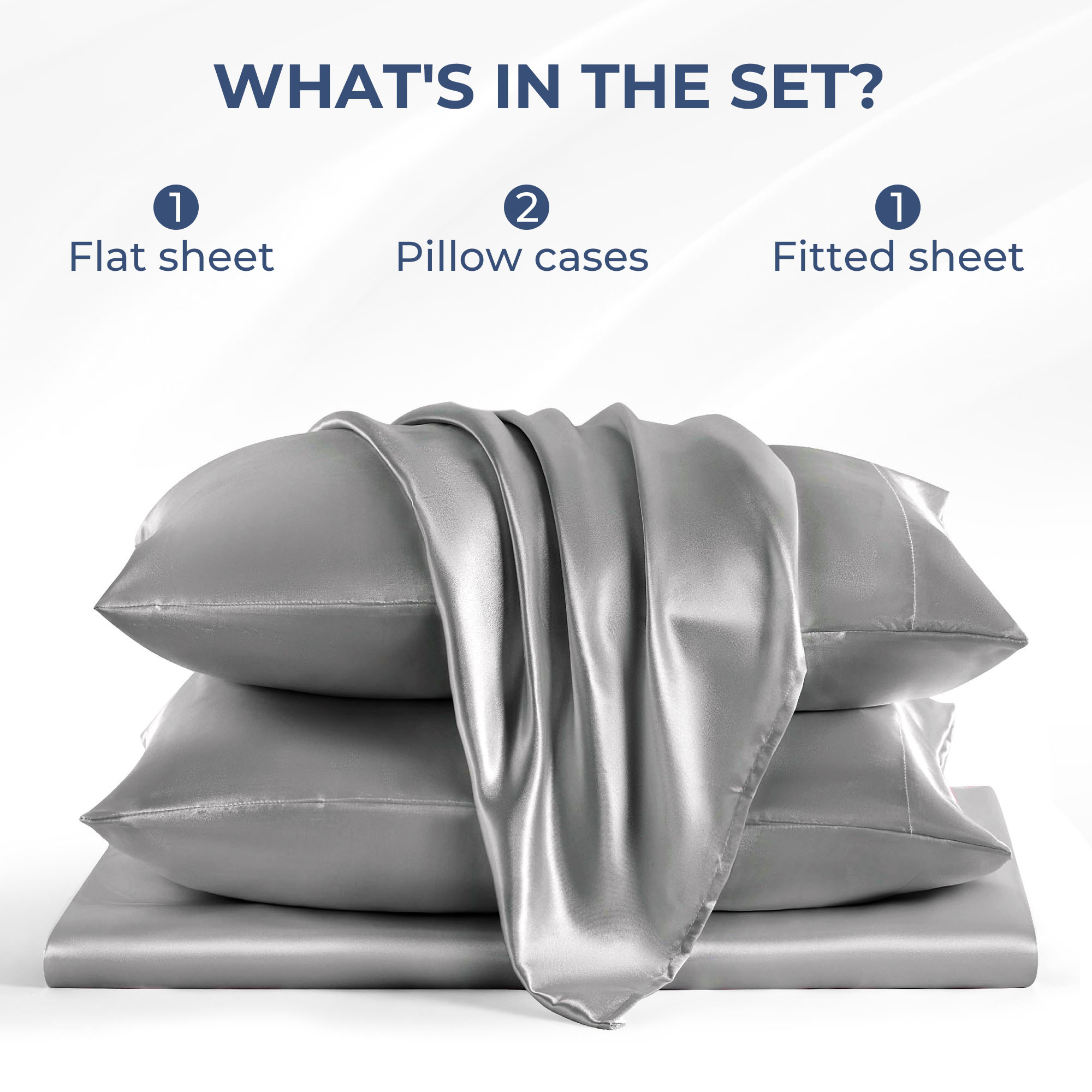 Seasonwood Microfiber Satin Grey Sheets Queen Size Luxury Silk 4-Piece Bed Sheets