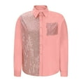 thumbnail image 6 of JGGSPWM Sequin Shirts for Women Shiny Casual Long Sleeve Button Down Glitter Blouse Lapel Patchwork Sparkly Party Tops Pink L, 6 of 8