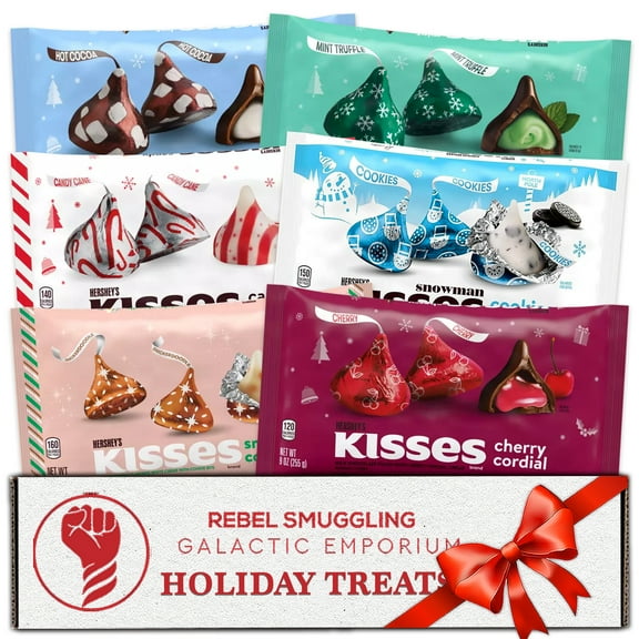 Hershey Kisses Holiday Variety Pack of 6 Flavors- Hot Cocoa Kisses, Candy Cane, Sugar Cookie, Mint Truffle, Cherry Cordial, Cookies and Cream