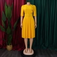 thumbnail image 4 of AURA Plus Size Women Pleated High Waist Midi Dress Half Turtleneck Button Elegant Autumn Dress, 4 of 8