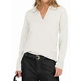 thumbnail image 2 of Women'S V Neck Long Sleeve Sweaters Dressy Casual Business Basic Knit Pullover Top White 4XL, 2 of 9