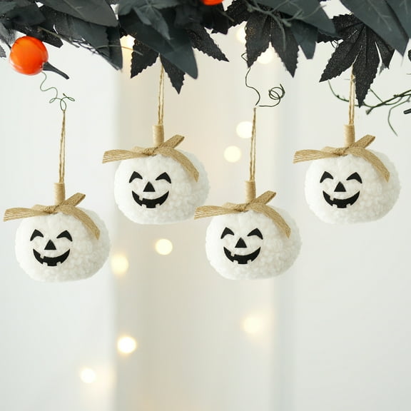 Taicans Cute Halloween Pumpkin Pom Pom Ornament with Jute Bow,Soft Fluffy Hanging Decor for Tree,Door,Mantel,3D Jack-O'-Lantern,Spooky Yet Adorable Decorations for Fall & Halloween Parties,3in