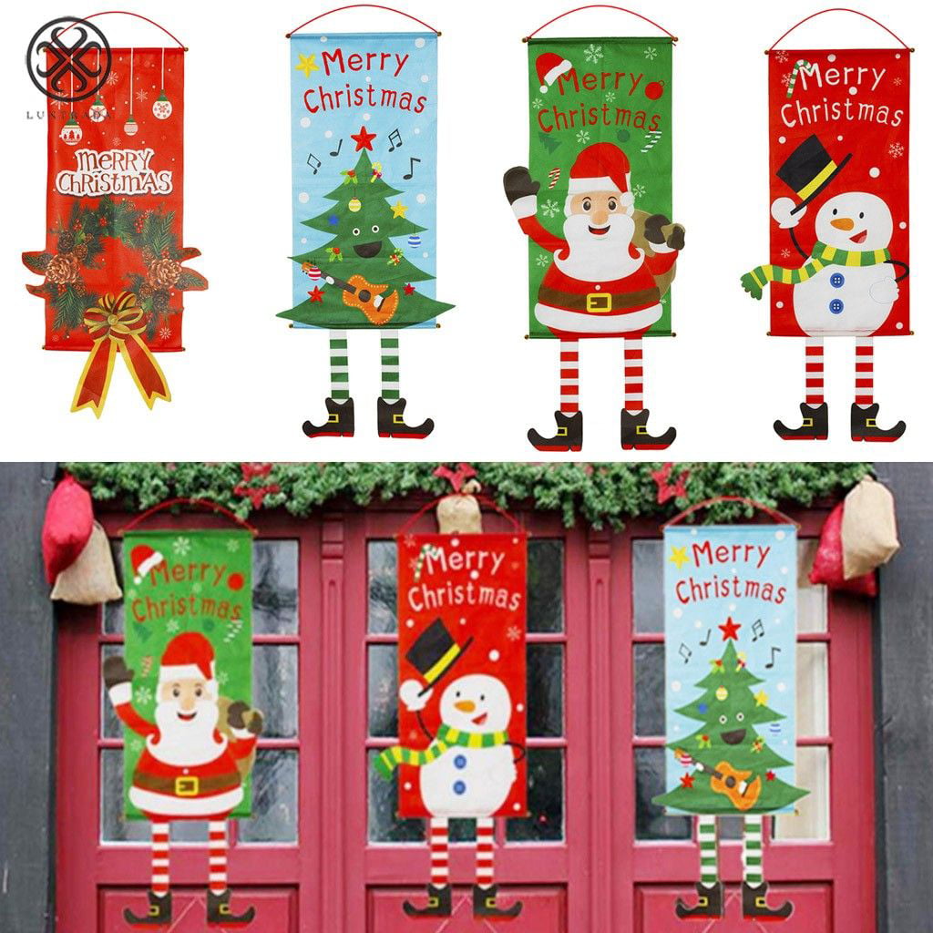 Merry Christmas Ornament Santa Claus Banner Flag Door Window Hanging Xmas Decor 