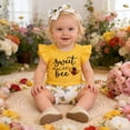 thumbnail image 5 of xfsWaSs Baby Girl Easter Outfit Adorable Baby Girls Summer Clothes 3 Pcs Cute Print Short Sleeve Romper Ruffle Shorts Set With Headband 0-3 Months, 5 of 9