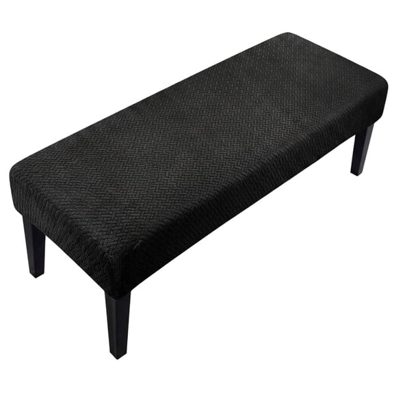 Black Herringbone Jacquard Stretch Cover, Elastic Rectangular Washable Bench Slipcover for Dining Room Bedroom Entryway Decor