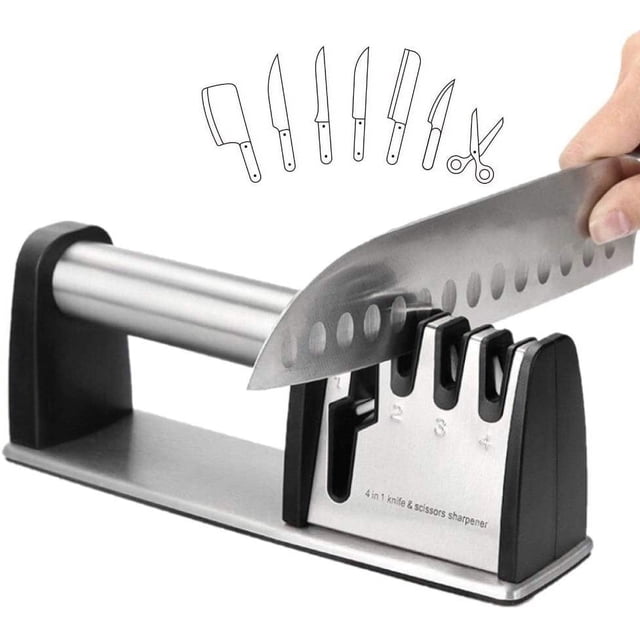 Manual Knife Sharpener Knife Sharpener, 4 Levels Knife Sharpener Knife Sharpener, Knife Sharpening for Chef Knives, Kitchen Knives, Knives and Scissors Kitchen, Non-Slip