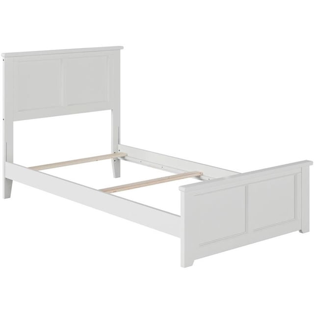 Leo & Lacey Madison Lit Plateforme Simple en Bois avec Pied de Lit Assorti, Blanc
