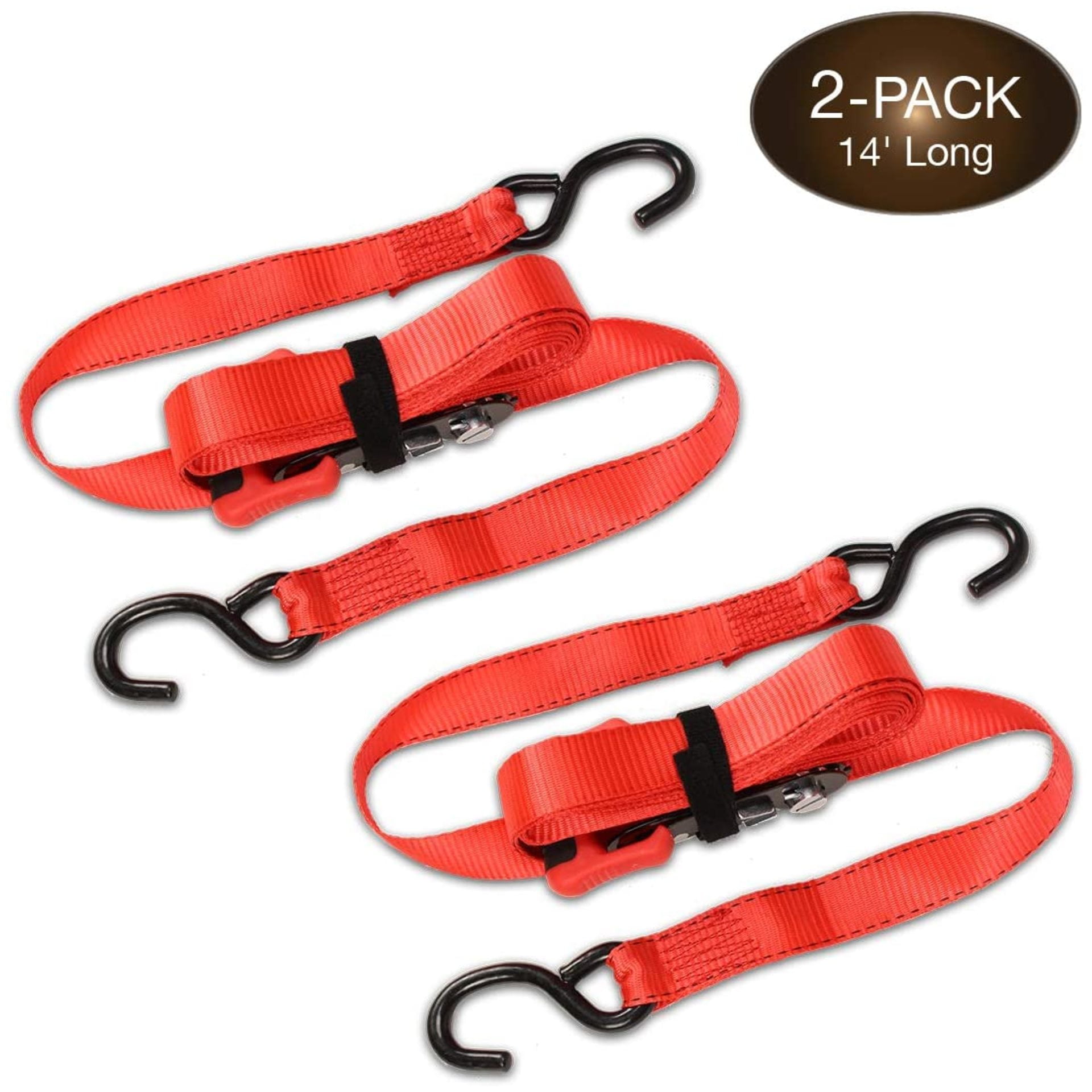 "(2 Pack) Sliding Ratchet Strap with Vinyl Coated S Hook (1.25”x 14