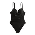 thumbnail image 4 of Womens One Piece Swimsuit 2025 V-Neck Ruched Mesh Bathing Suit with Spaghetti Straps, Tummy Control Swimwear, 4 of 5
