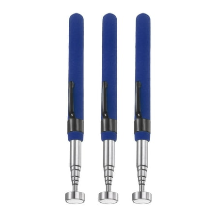 3pcs Telescoping Magnetic Pickup Tool 8LB Stainless Steel 5.9" to 28.3" Extendable Magnet Retrieval Stick with Pocket Clip for Car Industry Garage Office, Blue