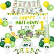 Tractor 1st Birthday PresNok Decorations for Boy Green Tractor Banner Backdrop High Chair Banner Cake Toppers Tractor Farmhouse First Bday Party Supplies