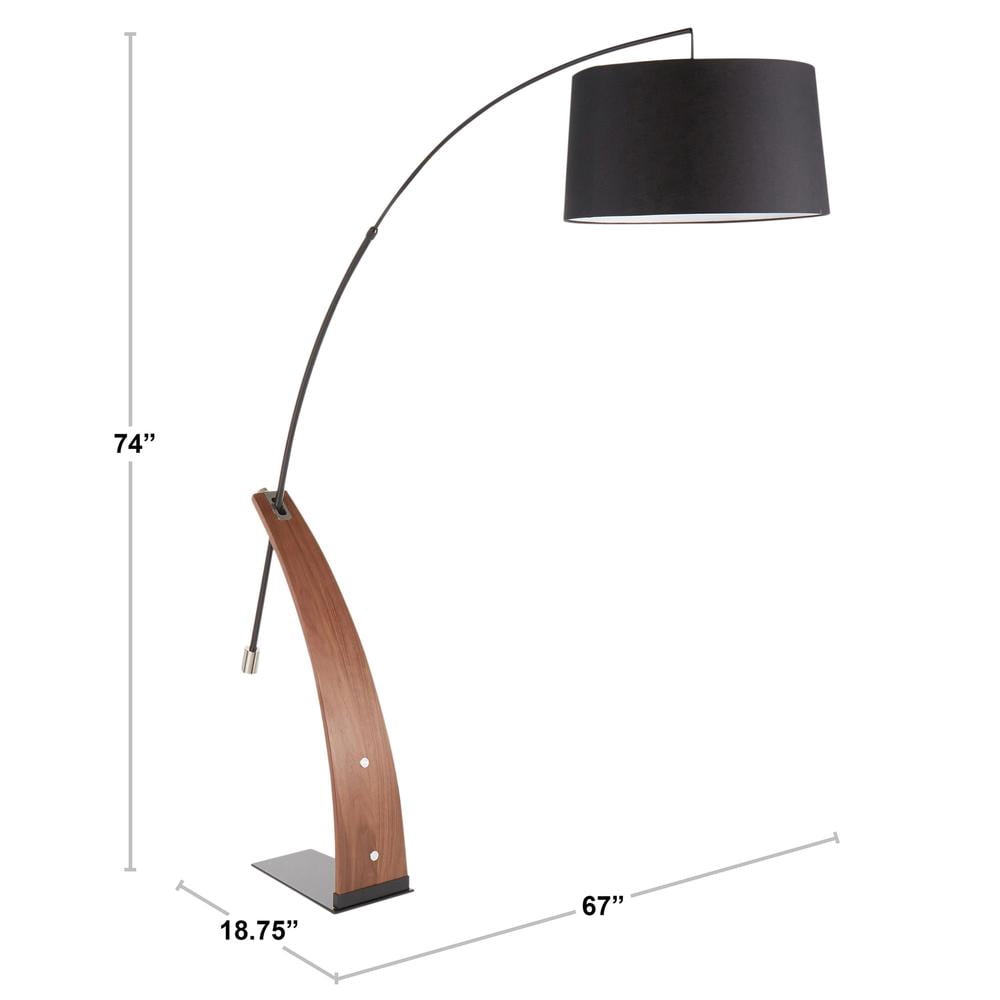 Robyn Mid-Century Modern Floor Lamp in Walnut Wood and Black Linen Shade by LumiSource