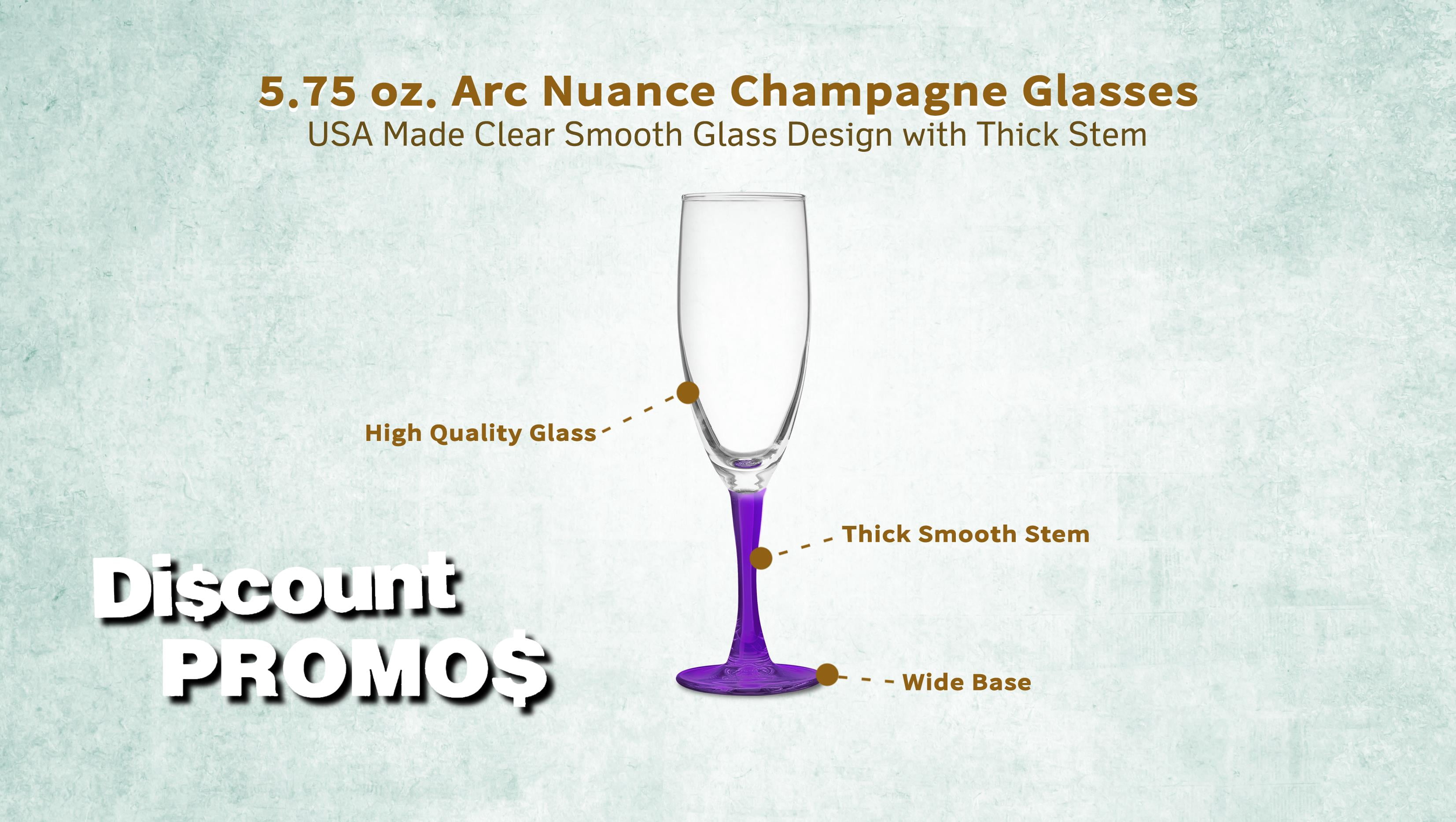 Nuance Champagne Flutes by ARC 5.75 oz. Set of 10, Bulk Pack - Perfect for Hotel, Bar, Restaurant or Lounge - Purple