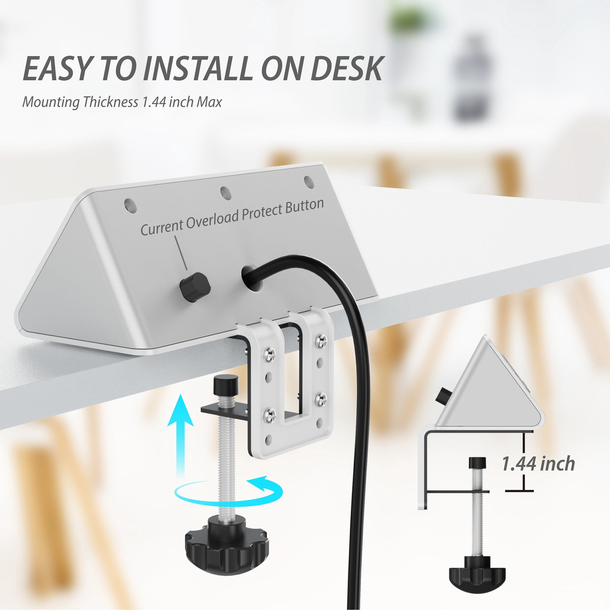 2-Pack Desk Edge Clamp Mount Power Strips with USB Ports, 3*AC Outlets Power Strips for Nightstand, PD 20W USB-C Port Charging Station with 6Ft Extension Cord,White