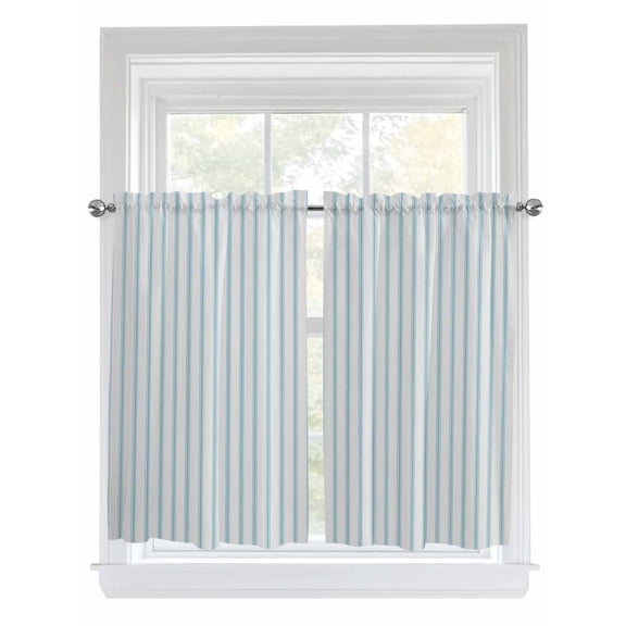 Kitchen Curtains 54 Inches length, Blue Striped Window Treatment Curtain Drapes, Blue White Stripes Farmhouse Decorative Window Curtains for Bedroom Cafe, 52"x54", 2 Panels