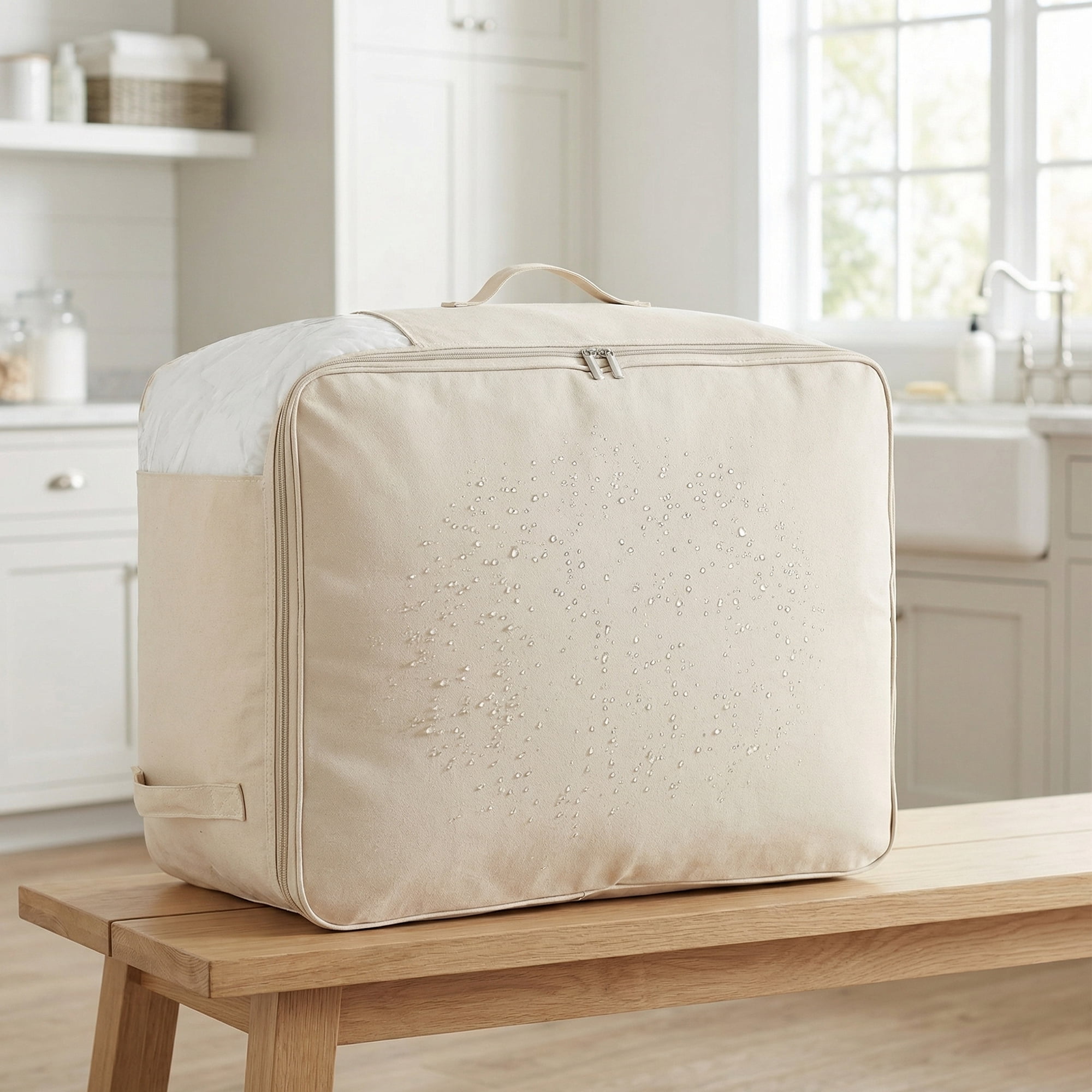 Unique Bargains Foldable Clothing Storage Bag for Comforters Beige 21.3"x16.5"x11.8"