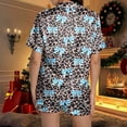 thumbnail image 7 of Women's Pajama Set Short Sleeve Button Down Shirt & Pants Leopard Print Pajama with Bow Tie Soft Sleepwear Two Piece Loungewear Cozy Nights At Home Pajamas Pyjamas Pjs Light Blue M, 7 of 7