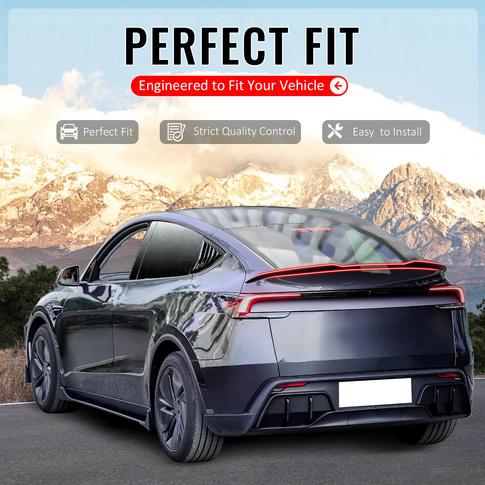 Ikon Motorsports Trunk Spoiler Compatible with 2025-2026 Tesla Model Y Juniper, IKON Style Gloss Black ABS Plastic Rear Trunk Lid Spoiler Wing Lip