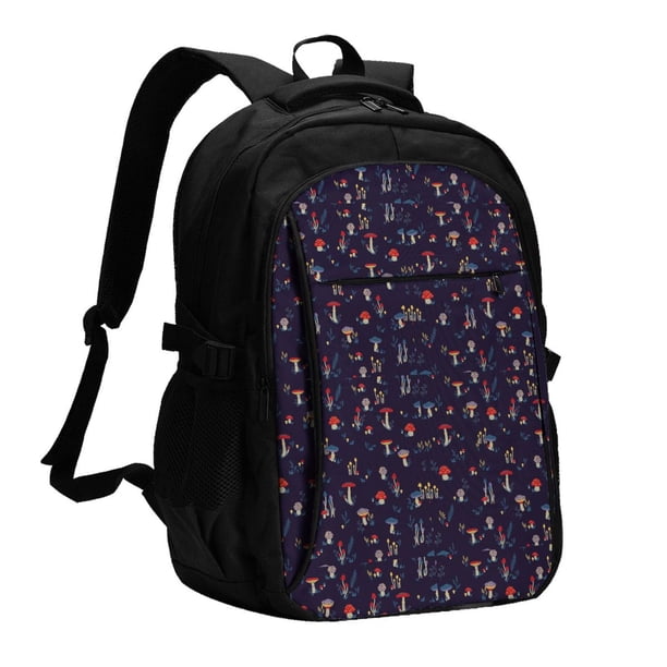 Easygdp Mushrooms3 Mochila para Laptop de Viaje con Puerto USB, Mochila para Laptop con Puerto de Carga USB para Mujeres y Hombres